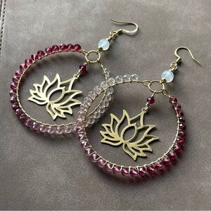 Elegant Gold and Pink Lotus Earrings